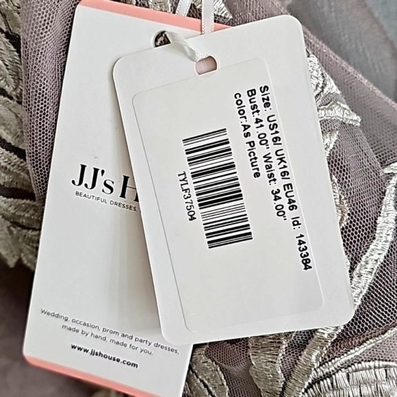 Nwt JJs House Taupe Floral Embroidered Lace Illusion Neckline Mother/Bri… - Picture 9 of 17